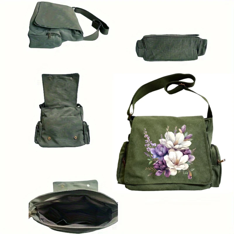 Vintage Women's Shoulder Bag Large Capacity Canvas Floral Print Messenger Bag for Daily Use Crossbody Bag