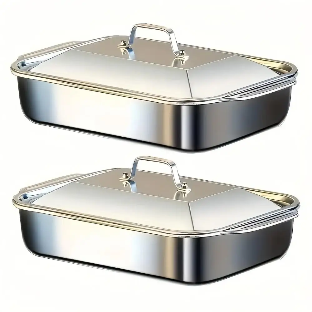Baking Pan Baking Pan Tray 2-Piece Stainless Steel Rectangular Baking Pan Set Covers Heavy-Duty Multi-Functional Fish Seafood Barbecue Service