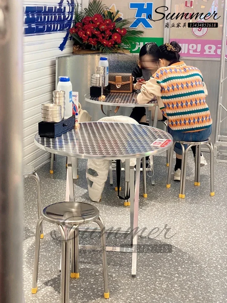 Hong Kong-style food stall table and chair combination tea restaurant stainless steel square snack barbecue skewer shop Malatang