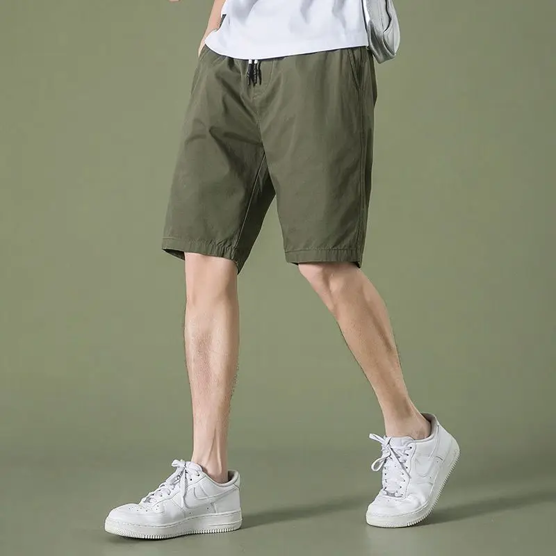 Fashion Summer Thin Solid Beach Shorts Men Elastic Waist Drawstring Pocket Casual Versatile Breathable Straight Short Pants 2024