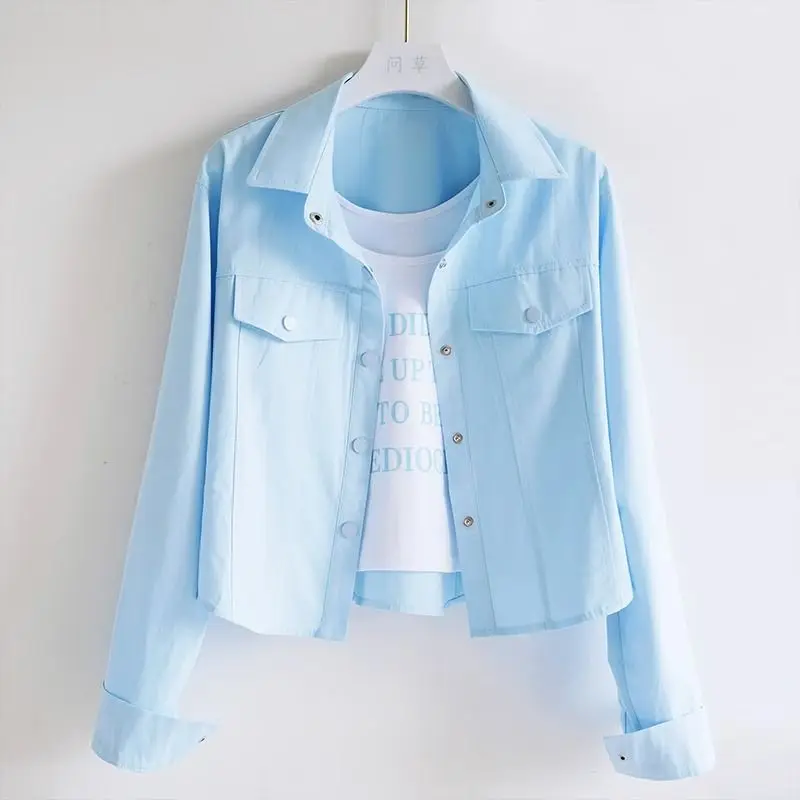 Elegant Fashion Harajuku Slim Fit Female Clothes Loose Casual All Match Outerwear Solid Button Thin Style Long Sleeve Tops Women