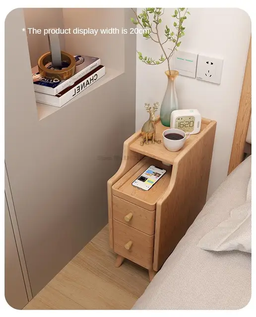 Armario de almacenamiento de huecos de madera maciza, Cajonera estrecha,  mesita de noche para dormitorio - AliExpress