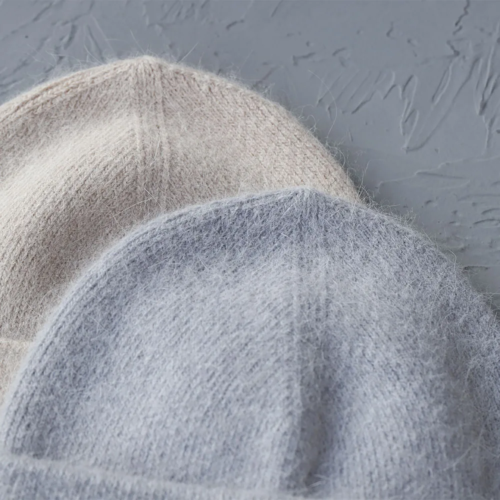 2024 Angora Winter mütze für Frauen Kaninchen fell flauschige gestrickte Mützen Hut Motorhaube weibliche weiche warme Ski Skull ies Mützen – Detail 12