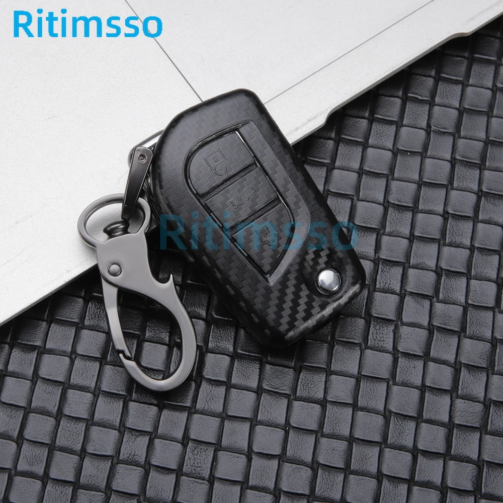 Carbon Fiber ABS Remote Car Key Holder Full Cover Case for Toyota Hilux Revo Innova Rav4 Fortuner Crystal Keyring