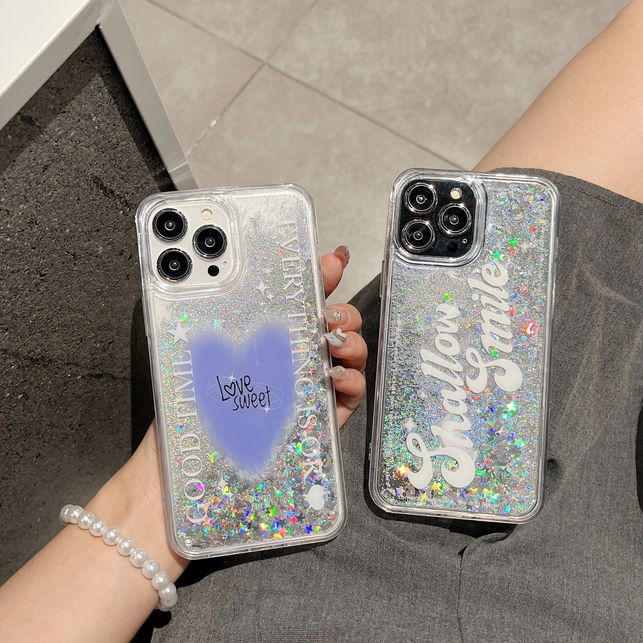 3D Quicksand Shining Pink Love Pattern Per Iphone 15 15Promax 11 12 13 13Pro 13Promax 14 14Promax 14Pro Straight Edge Hard Shell