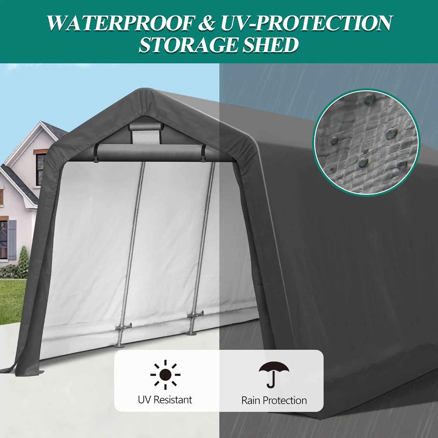 8' x 14' Outdoor Storage Shelter Shed- Heavy Duty Storage Tent with Roll-up Ventilated Windows, Portable Garage Zipper