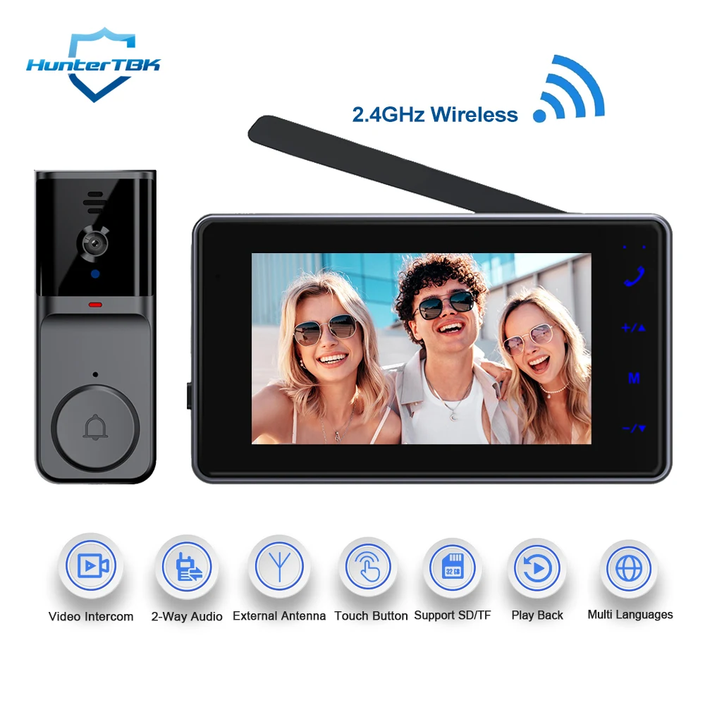 جرس باب فيديو لاسلكي شاشة ٤.٣ بوصة