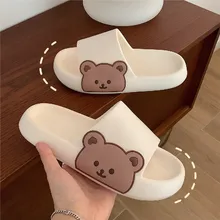 

Women Men Summer Slippers Beach Sandals Couples Cartoon Bear Slides Home Soft Thick Sole Flip Flops Boys Girls Bathroom Shoes