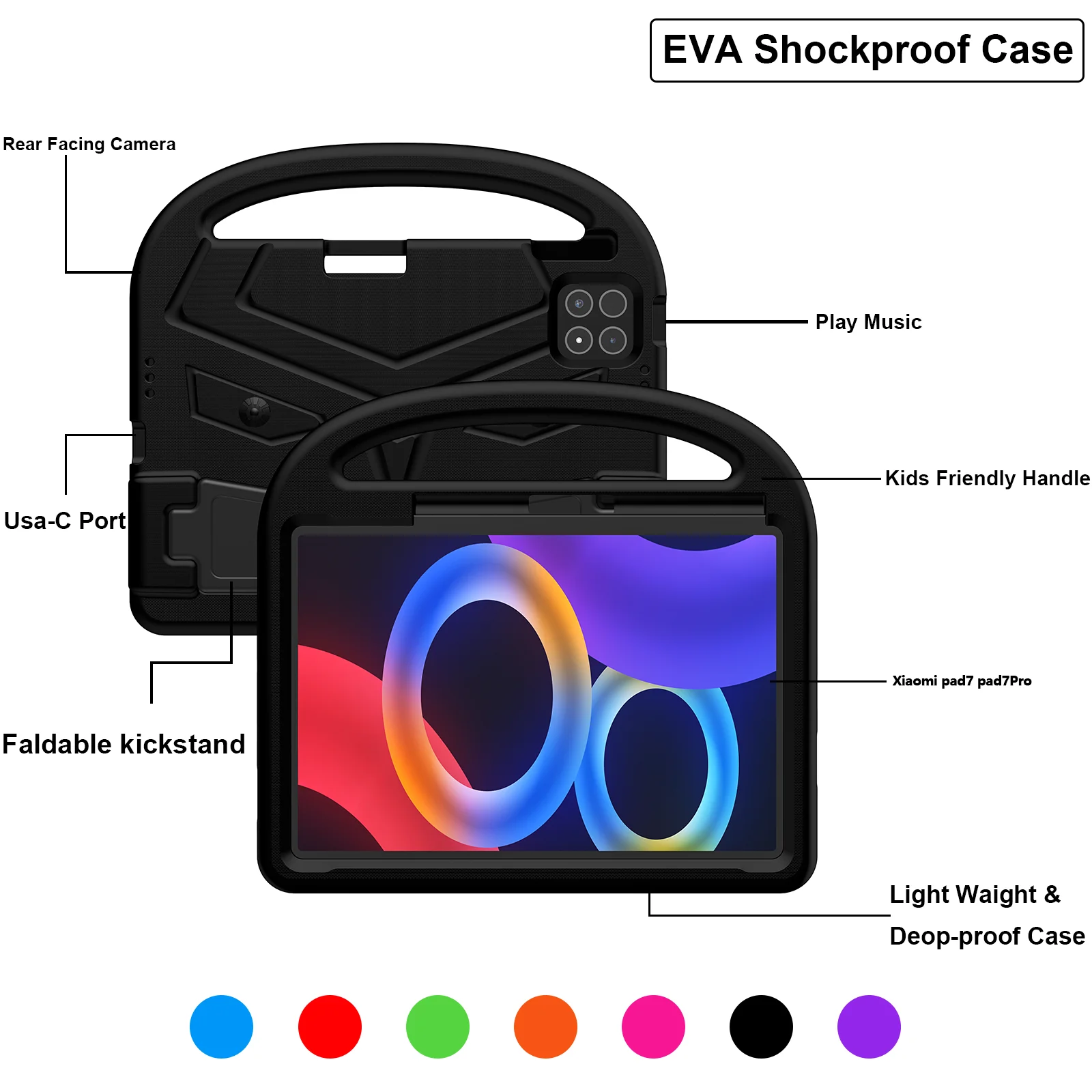 Durable EVA Kids Tablet Case with Handle and Stand