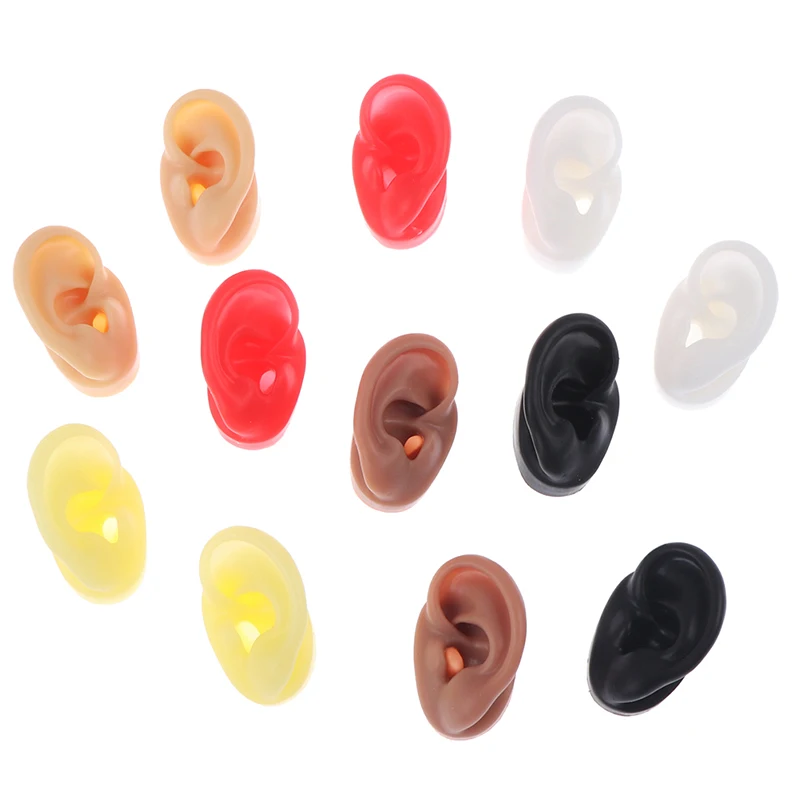 Ear Model 1PCS Soft Silicone Ear Model For Jewelry Display 1:1 Human Ear Model Simulation With Acrylic Display Teaching Tools Practice
