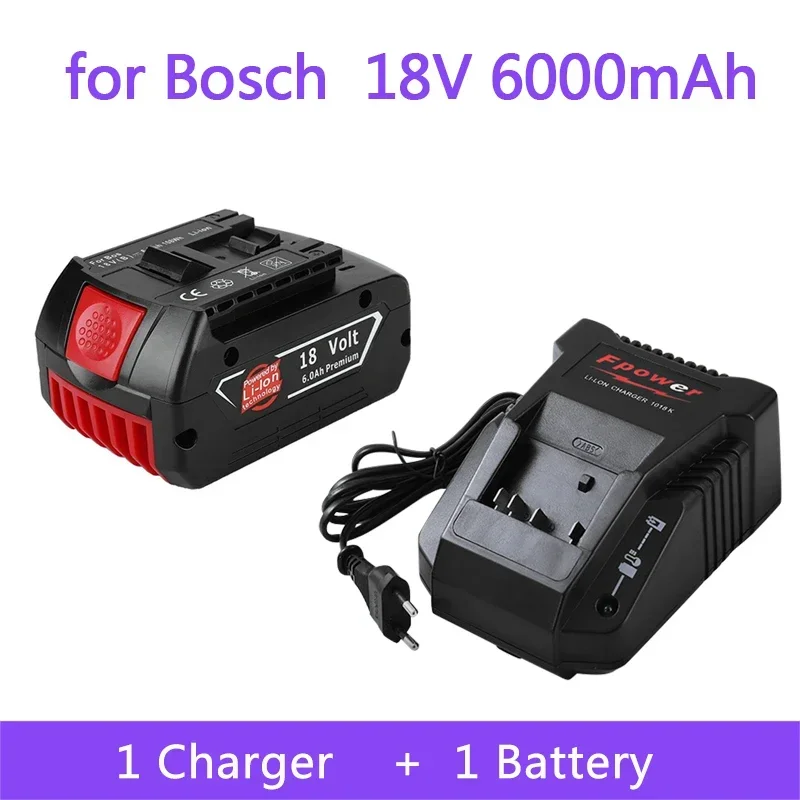 

Аккумулятор 18 в 6,0 Ач для электродрели Bosch, перезаряжаемая литий-ионная батарея BAT609, BAT609G, BAT618, BAT618G, BAT614 + 1, зарядное устройство