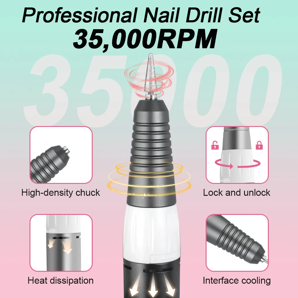 Professional 35000 RPM Electric Nail Drill Machine for Nails Milling Cutter Sets Manicure Electric Nail Sander Pedicure File 5