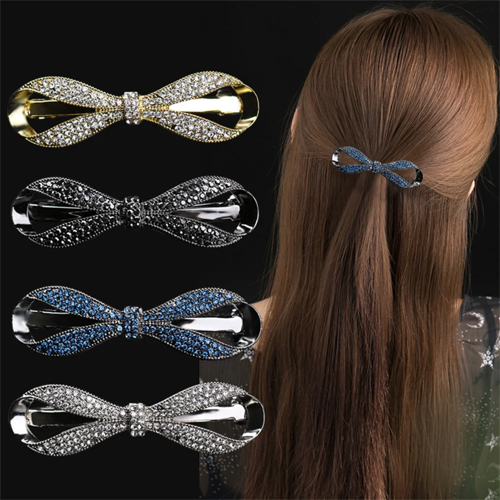 Hair Clips Crystal Pearl Bow Hair Clips For Women Hair Accessories Rhinestone Hairpins Elegant Bows Hairgirps Barrette For Wedding
