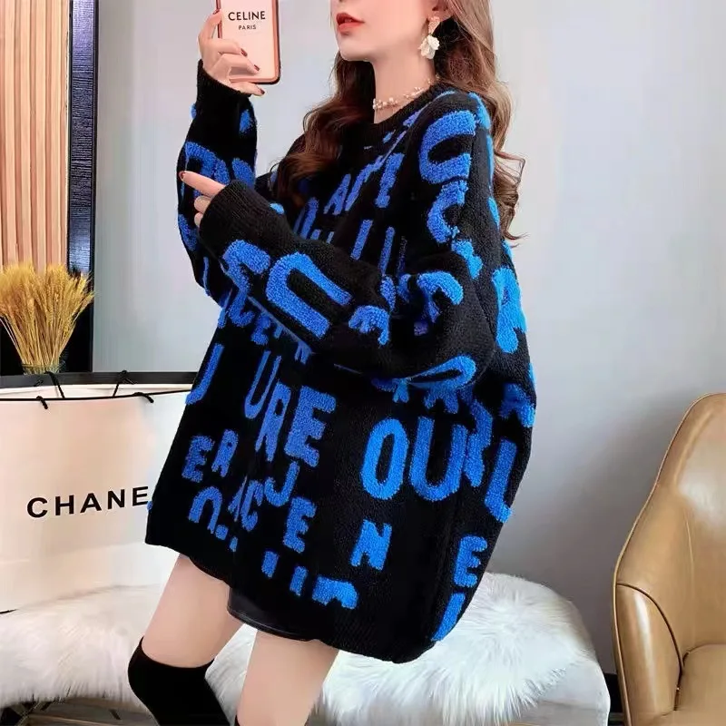 

Korean Elegant Women Winter Pullover Sweaters Vintage Sweet Knitted Jumpers Japanese Preppy Style Letter Sueter Mujer