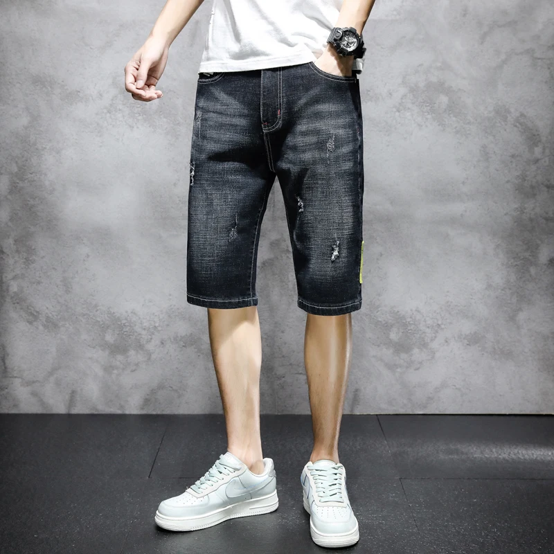 Men's Clothing Vintage Hole Knee Pants Summer Stylish Pockets Spliced Casual Straight Youthful Vitality All-match Denim Shorts