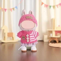 1 ensemble de vêtements roses adaptés au Labubu (foulard + pull + jupe, Style combiné, sans poupées), poupée DIY 5