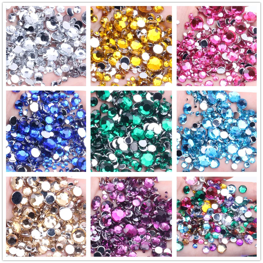 Flatback Rhinestones Acrylic  Acrylic Flat Back Rhinestones - 2mm -12mm  Flatback - Aliexpress