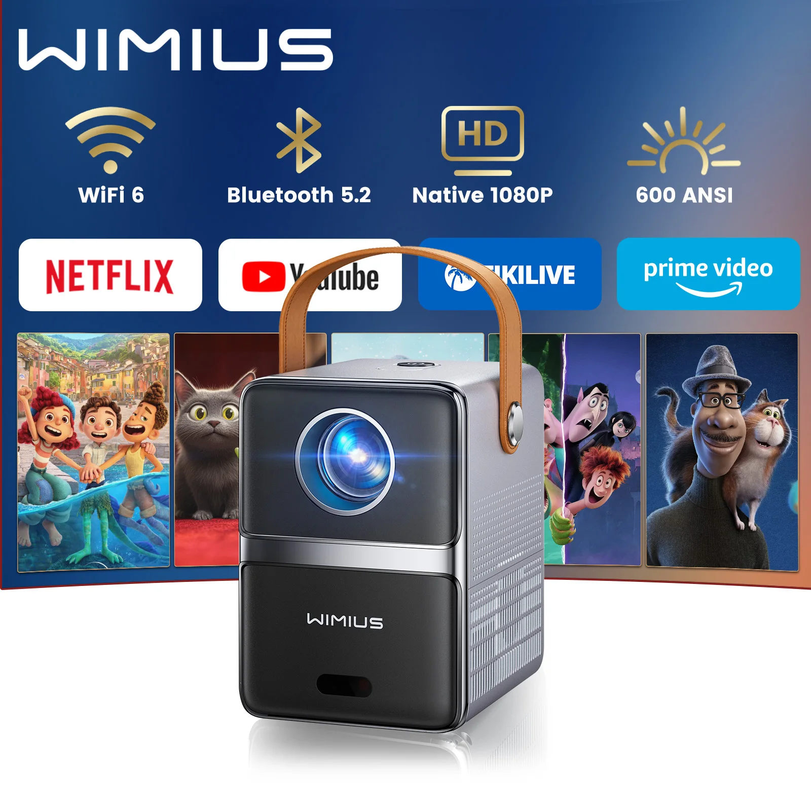 Wimius Mini Beam Projector 4K 600ANSI Native 1080P Wifi6 BT5.2