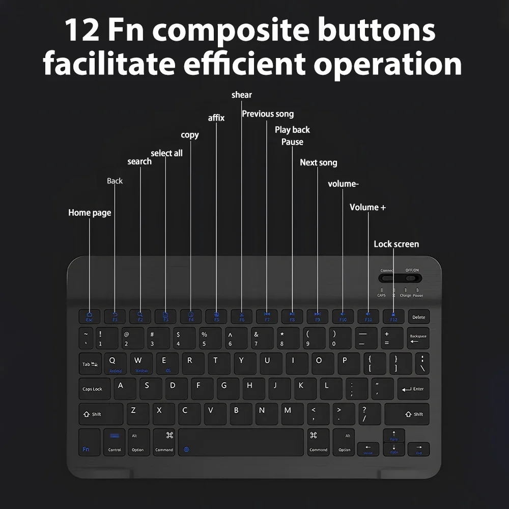 Black Bluetooth wireless keyboard mini lightweight iPad Xiaomi Samsung Huawei tablet Android iOS Windows Notebook accessories