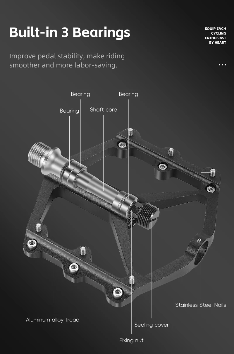 WEST BIKING Fahrradpedale aus Aluminiumlegierung, MTB, Rennrad, rutschfest, ultraleicht, versiegelt, 3-Lager, verbreitert flache Fahrradpedale, Fahrradteile – Detail 4