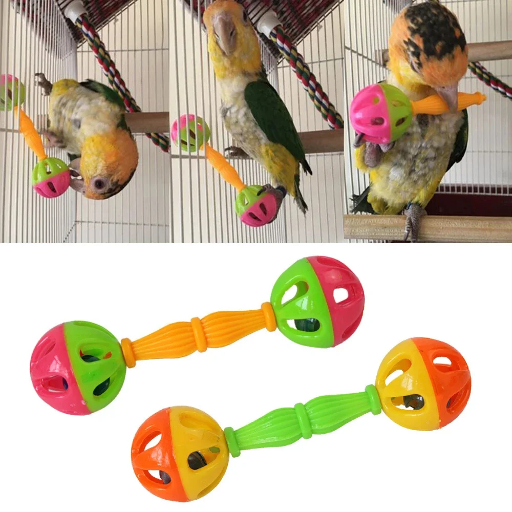 Parrot Toy Creative Rattle Bite Resistant Bird Bite Double-head Bell Ball Training Toys Small Hand Bell parrot toy,bird toy