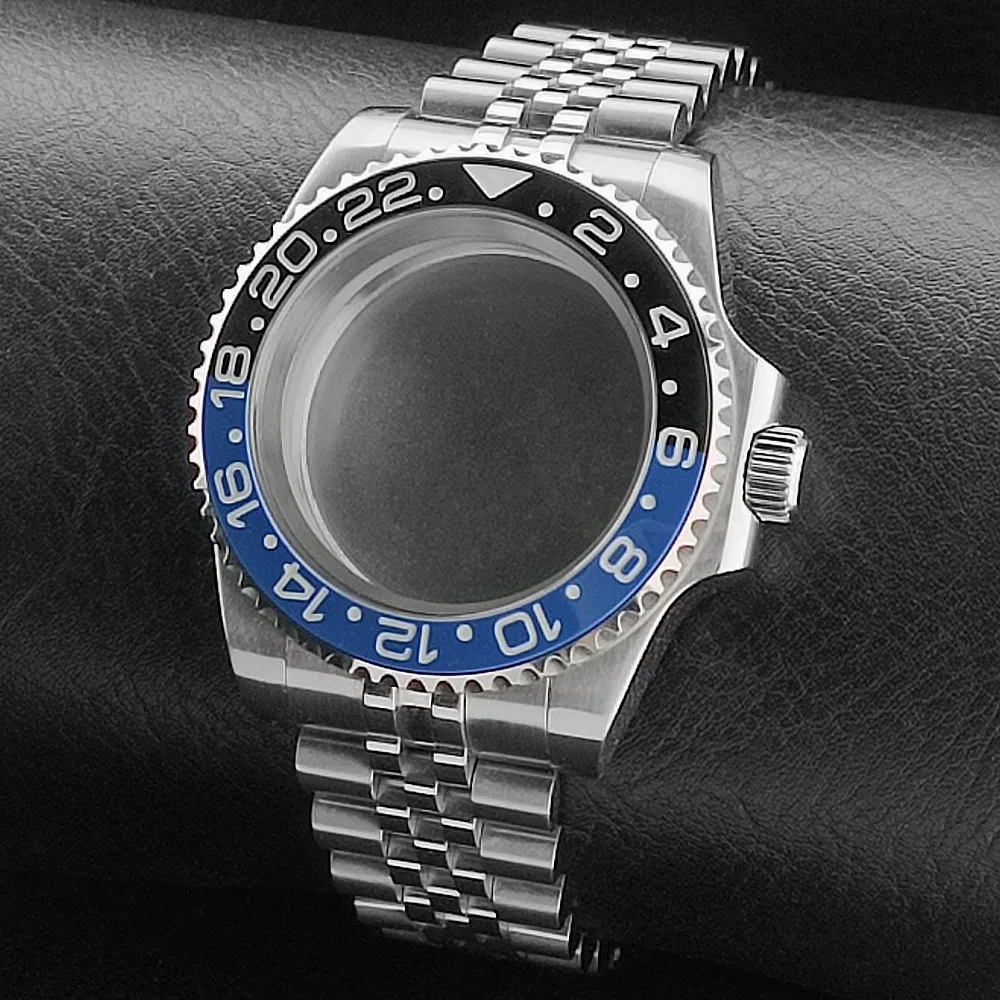 Premium GMT Watch Case with Bidirectional Sapphire Bezel and Slide Buck, 40MM, 5Bar Water Resistance
