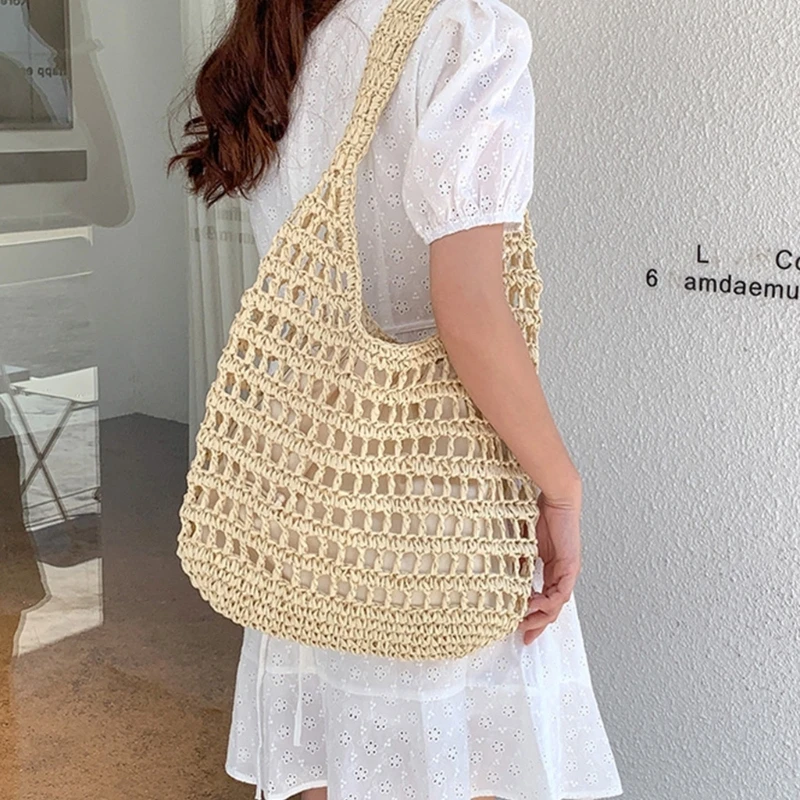 Women Straw Hollow Shoulder Shopping Bags Reusable Casual Outdoor Party Tote Bag Female Bag Handbags