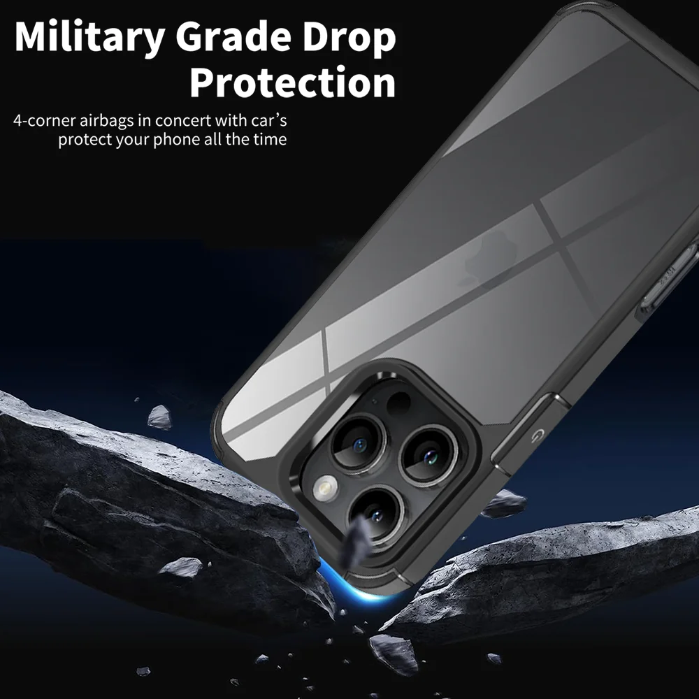 Luxury Transparent Shockproof Bumper Armor Case with Rugged Frame and Hard Back Cover