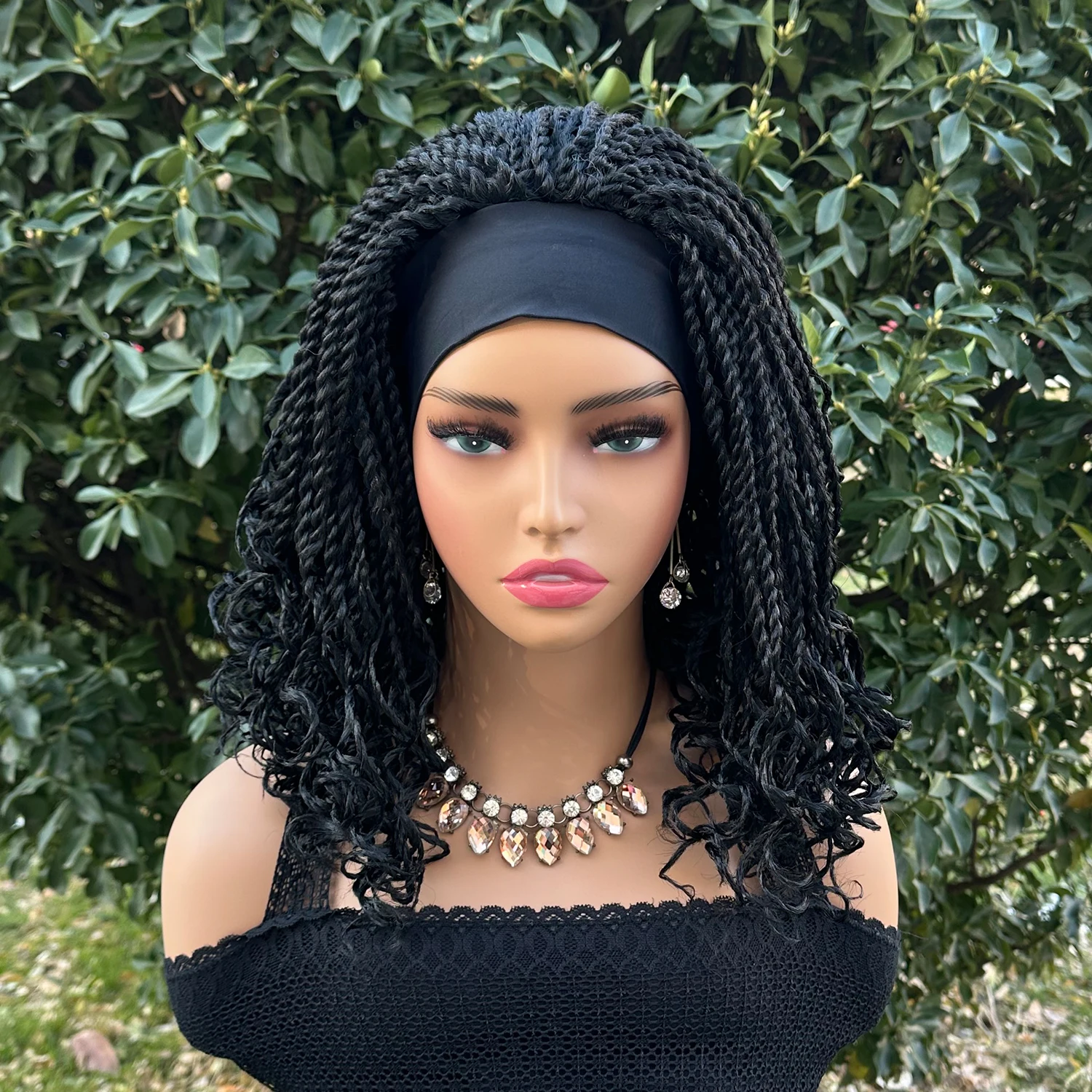 Short Bob Synthetic Braided Headband Wigs For Black Women Box Braided Headband Bob Wig African Braiding Hair Headband Wig