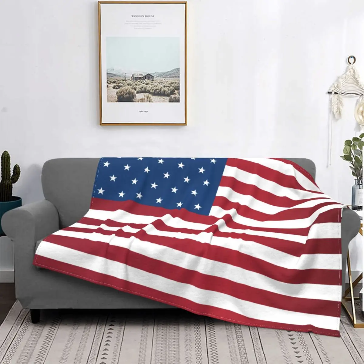 

3D Printing Fashion American Flag Pattern Blanket Flannel Decoration Multifunctional Warm Blanket Bed Travel Plush Quilt