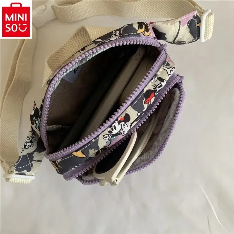 MINISO Disney Mickey Cartoon Print Lightweight Phone Storage Chest Bag Student Couple Nylon Sports Casual Waist Bag