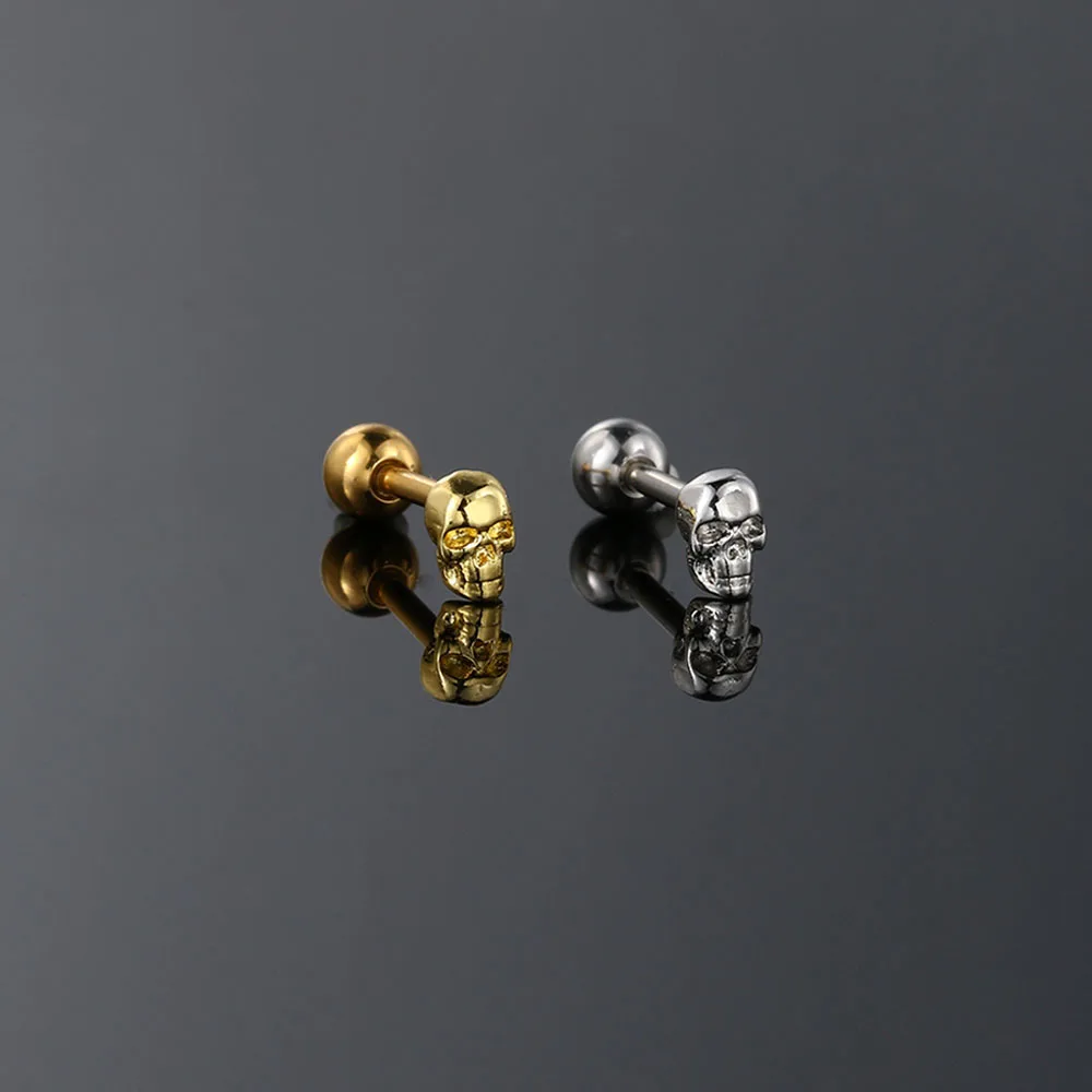 Schädel Ohrringe für Frauen Punk Stil Kleine Skelett Edelstahl Piercing Helix Gold Farbe Schraube Ohr Stud Halloween Geschenk CC177 – Detail 2