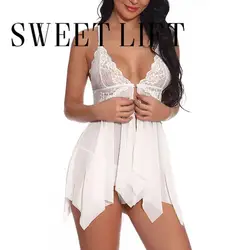 Women Sexy Nightdress Lace Lingerie V-neck Sleepwear Sleeveless Underwear Nightgown G-string Pajamas Lingerie Set Nightwear