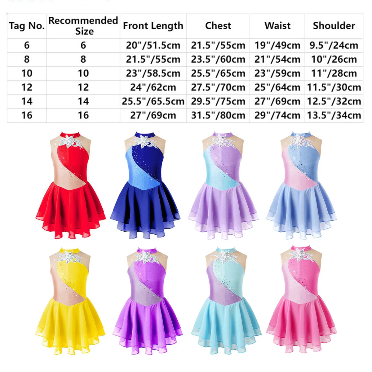 Rhinestone Figure Ice Skating Dress Child Girls Gymnastics Leotard Ballroom Ballet Dance Costume Performance Lyrical Dancewear