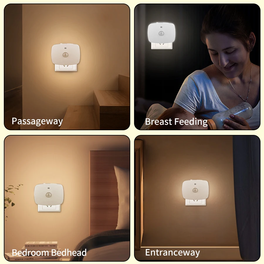 EU/US Plug LED Night Light with Motion Sensor PIR Human Induction Lamp Bedside Lamp For Bedroom Hallway Stair Night Lights