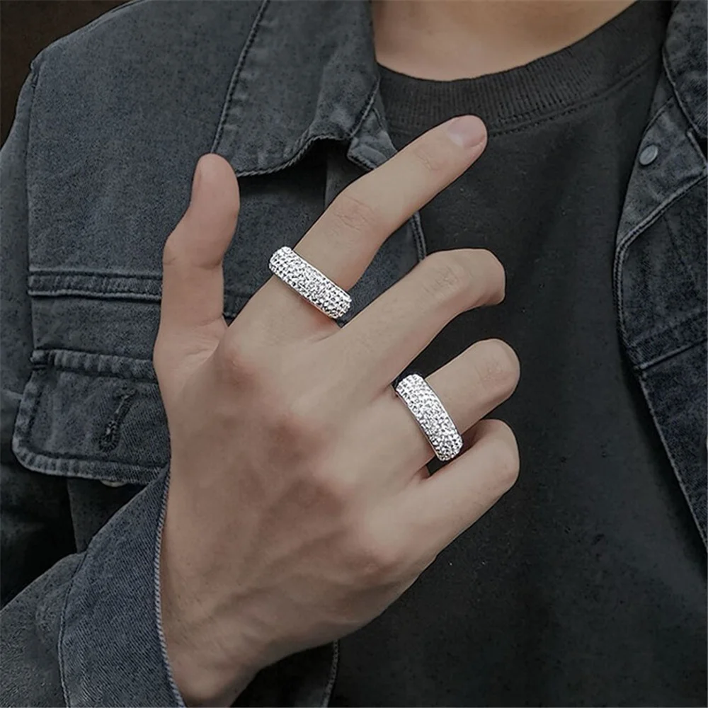 Hip Hop Iced Out Bling Arc Circle Ring Cubic Zirconia For Women Men Jewelry