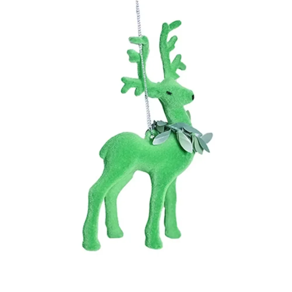 thumbnail image 1 of Flocking Christmas Wreath Plush Reindeer Plastic Cute Christmas Elk Pendants Reusable Festive Xmas Tree Hanging Ornaments, 1 of 5