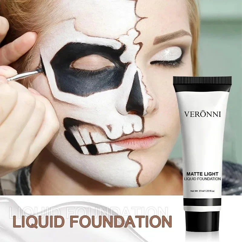 1PC/2PCS White Liquid Foundation 37ml Full Coverage Oil Control Long Lasting for Stage Halloween Cosplay Makeup