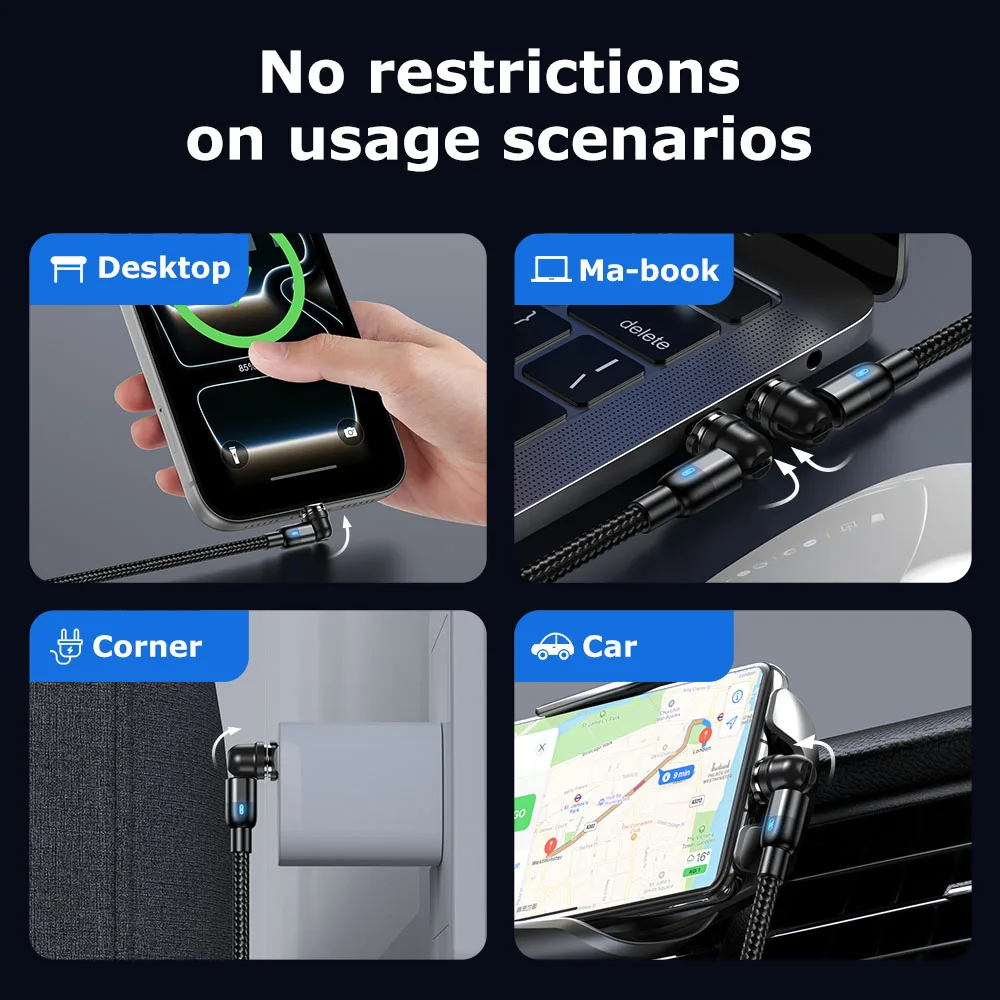 AUFU Magnetic 3M Charging Cable, 540° Rotating Magnetic Charger with Micro USB and Type C Connectors