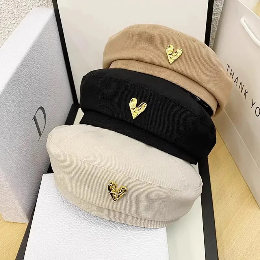 Frauen Winter Mode Baskenmütze Hut Mädchen Vintage Herz Berets Hut Französisch Maler Künstlerische Kappen Straße Pop Einfarbig Brimless Hüte – Detail 8