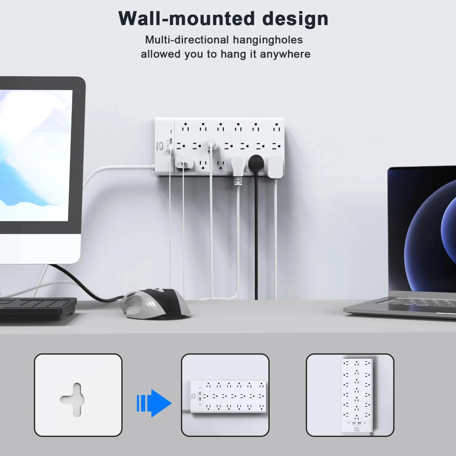 23-in-1 Power Strip Plug 19 AC Outlets Electrical Socket 4 USB Ports 2 Type-C 1.5M Extension Cable Multitap Network Filter