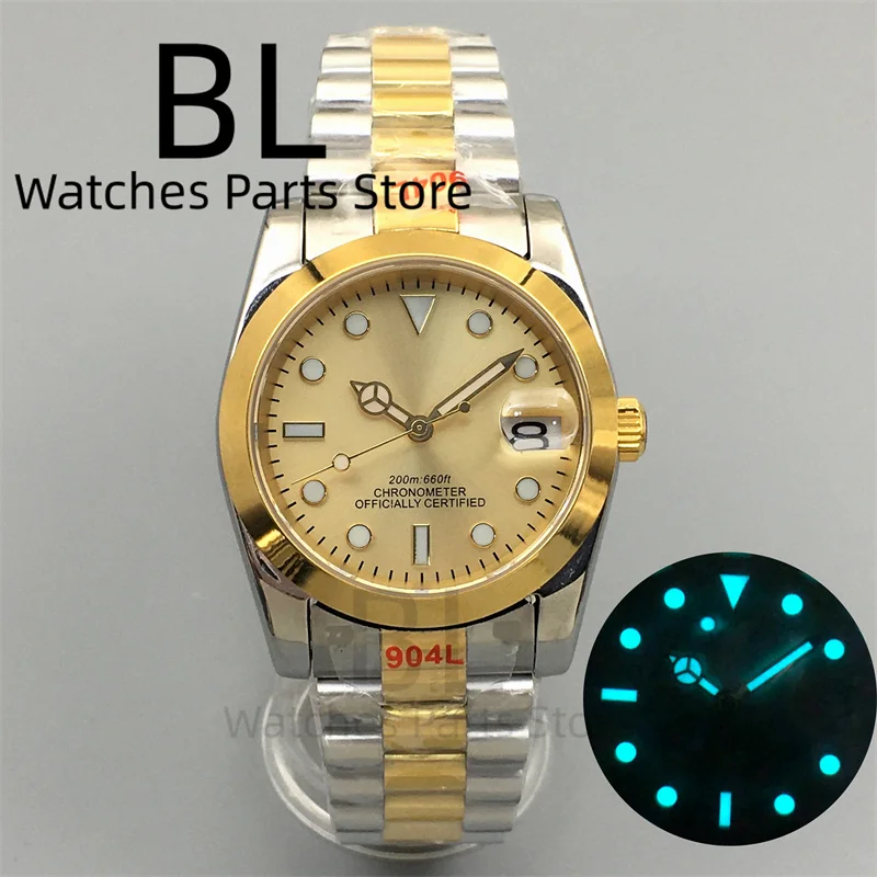 Men's Mechanical Watch 36mm/39mm Gold Case Gold Dial BGW9 Blue Luminous Polished Bezel Sapphire Glass NH35 Automatic Movement