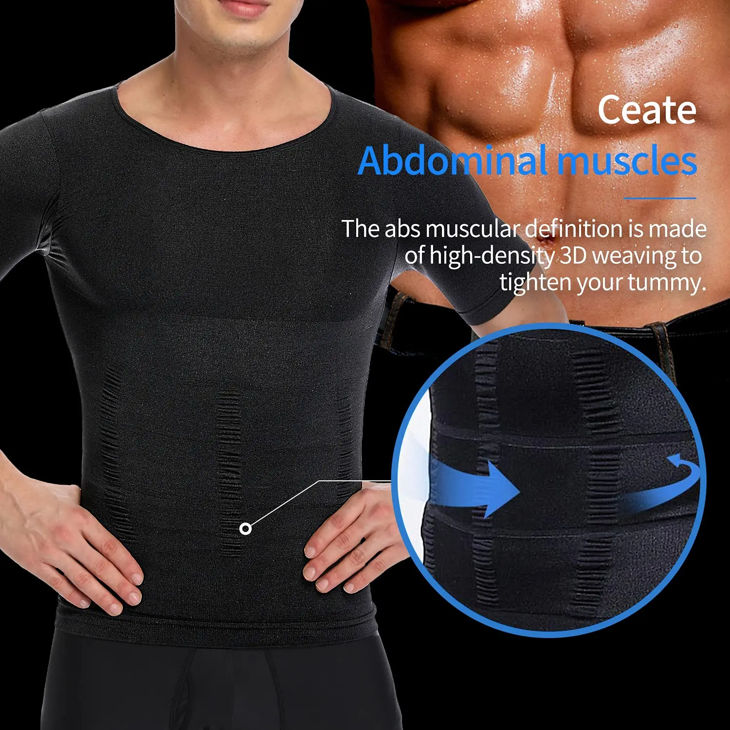 Men's Compression Shirt Undershirt Slimming Top Workout Vest Abdomen Slim Body Shaper Compression Short-Sleeve T-Shirt for Men