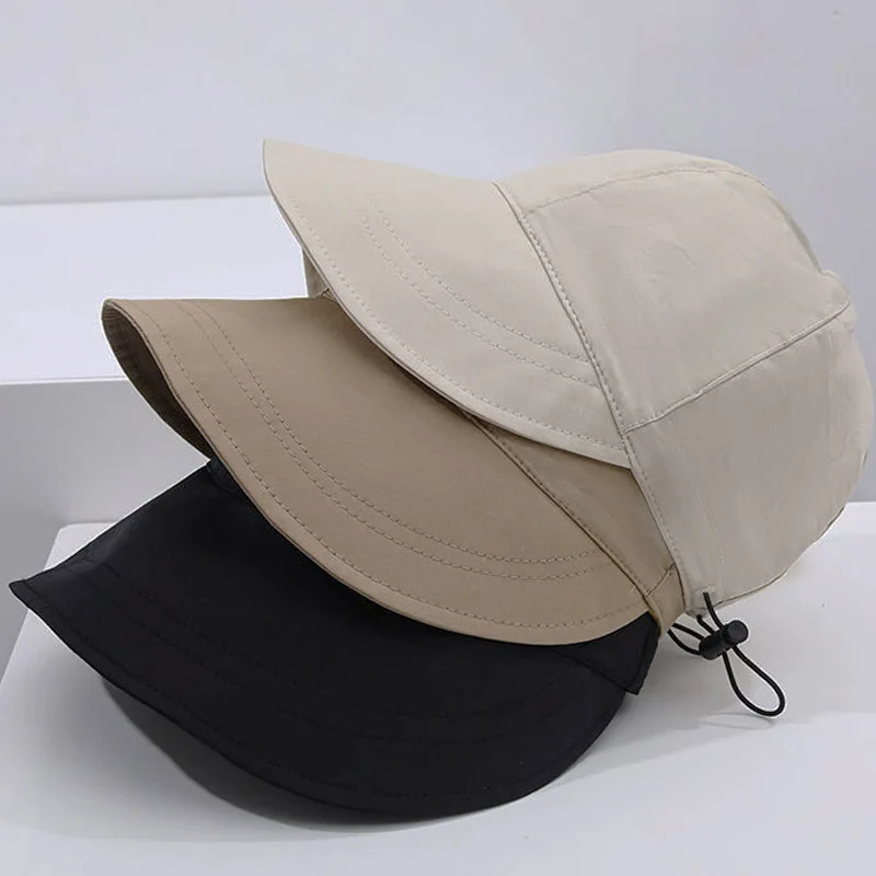 

Drawstring Adjustable Flat Brim Shading Snapback Baseball Cap Sun Protection Solid Color Korean Soft Women Men Hat Caps Hats