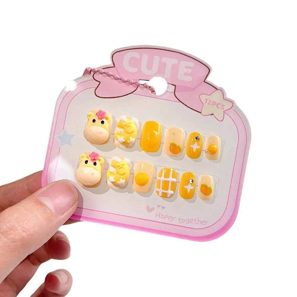 3D Animal Cartoon Fake Nails Short Square Shaped Manicure Material Children False Nails Flower Bowknot Press on Nails