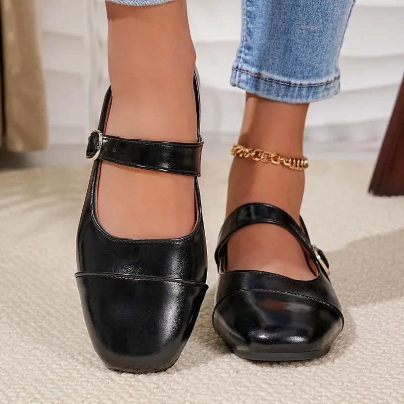 New Spring Fashion Solid Color Women's Mary Jane Shoes 2026 Luxury Round Toe Buckle Loafers Comfortable Office Womens Flat Shoes