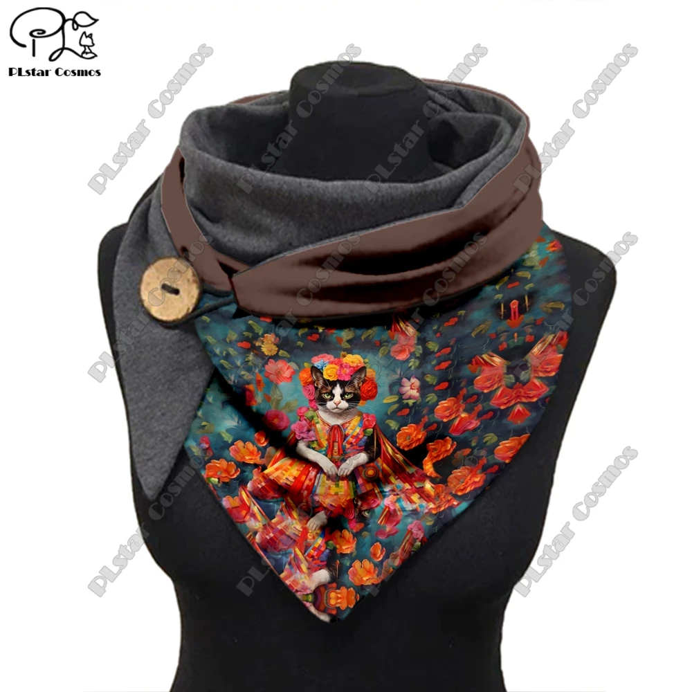 

PLstar Cosmos 3D printing retro gradient art pattern printed warm shawl scarf spring and winter small triangle scarf X-10