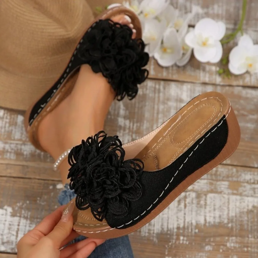 2025 New Women Platform Slippers Slip on Fashion Woman Shoes Summer Sandals Comfortable Flower Wedges Slippers Slides Women