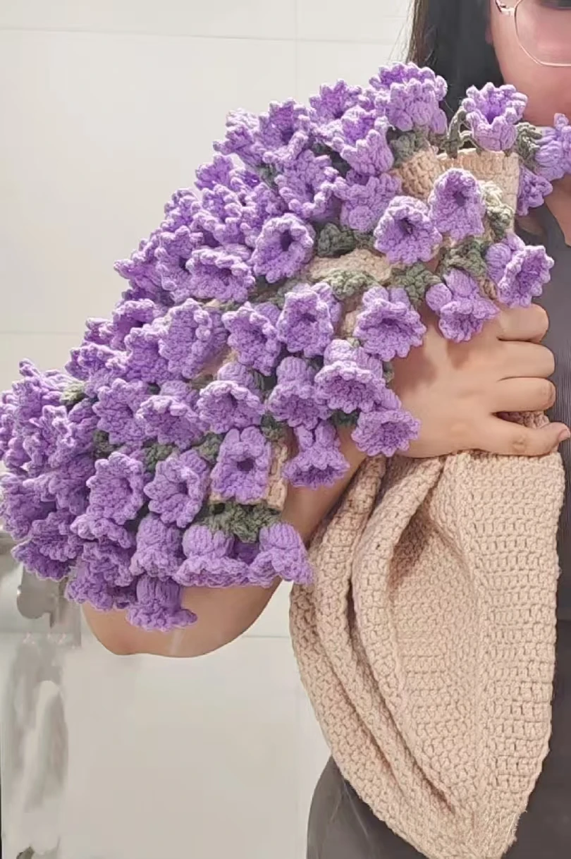 Handmade DIY Crochet Flower Blanket Material Kit Bellflower Hook Yarn Ball Needle Kit Rose Bouquet Woolen Blanket ing Set