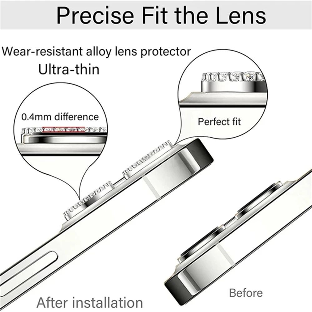Diamond Glitter Camera Lens Protector with Tempered Glass and Metal Ring